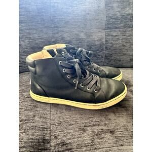 Black leather, UGG, size 8 woman's tie front boots w/side zipper